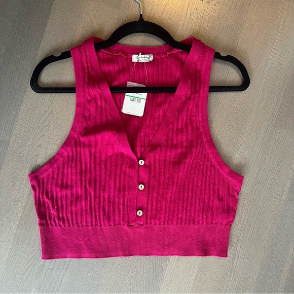 Free People Saturday Morning Cropped Knit Ribbed Top Size Large in Red N… - Picture 7 of 11